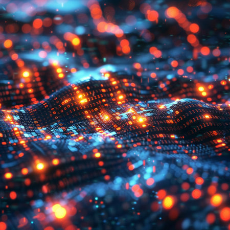 3d rendering of abstract digital particles. Futuristic wave with depth of field and bokeh.の素材