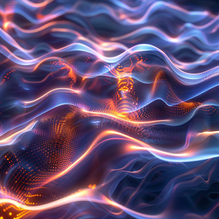 abstract background with glowing particles. 3d rendering, 3d illustration.の素材