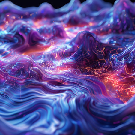 3d render, abstract background with glowing lines and waves, computer generatedの素材