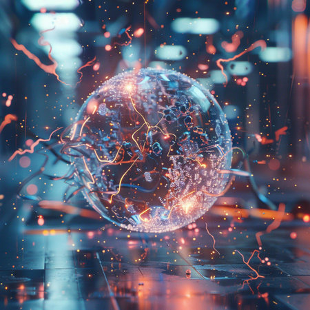 Globe with circuit on a background of glowing lights. 3d renderingの素材
