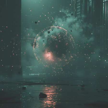 3d rendering of an abstract sphere in the dark. Futuristic backgroundの素材