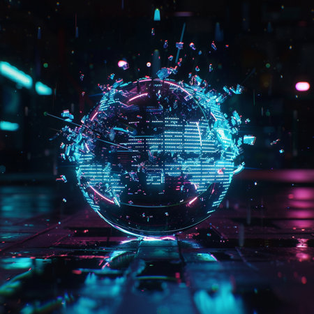 Globe with programming code on dark background. 3D Renderingの素材