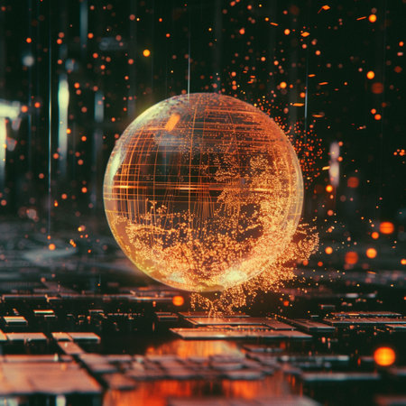 Abstract digital globe. Technology concept. 3d rendering toned imageの素材