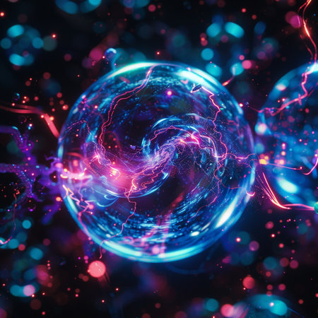 Abstract 3D illustration of a sphere with lightning. Futuristic backgroundの素材