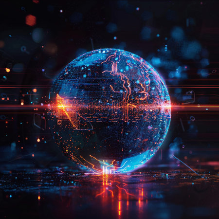 Glowing globe on dark background. Artificial intelligence concept. 3D Renderingの素材