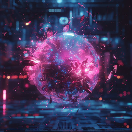 3d rendering of a crystal ball on a futuristic background. 3d illustrationの素材