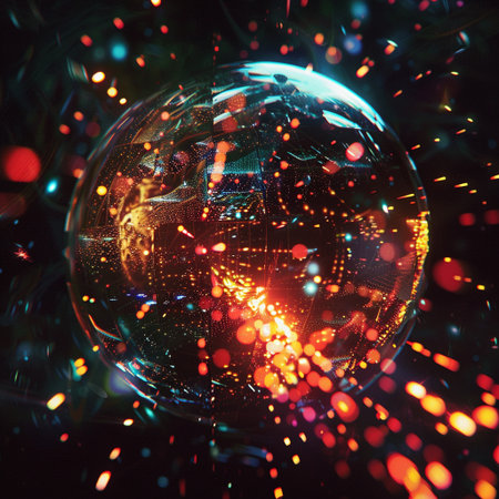 abstract background with globe and bokeh effect. 3d renderingの素材