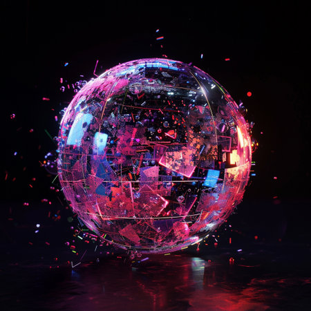 Globe with abstract colorful lights on black background. 3D renderingの素材