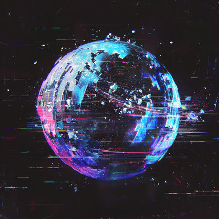 3d rendering of a disco ball on black background with colorful lightsの素材