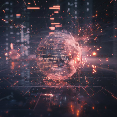 Futuristic technology interface. 3d rendering toned image double exposureの素材