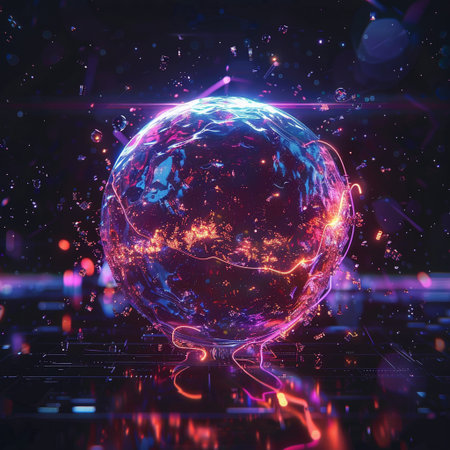Globe and glowing particles, 3d rendering. Computer digital drawing.の素材