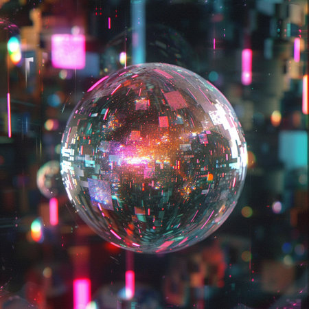 Abstract disco ball on a dark background with bokeh effect.の素材