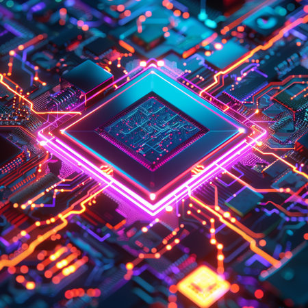 Circuit board. Electronic computer hardware technology. 3d rendering.の素材