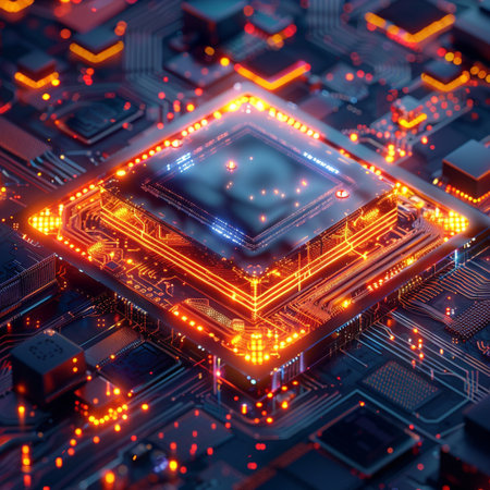 Circuit board close-up. Technology background. 3d renderingの素材
