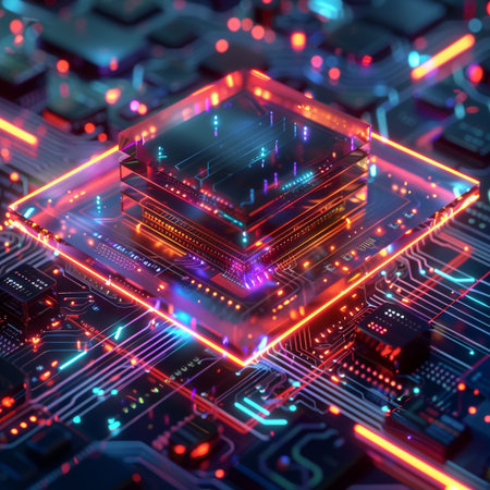 Circuit board close-up. Technology background. 3d renderingの素材