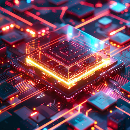 Circuit board. Electronic computer hardware technology. 3d rendering.の素材