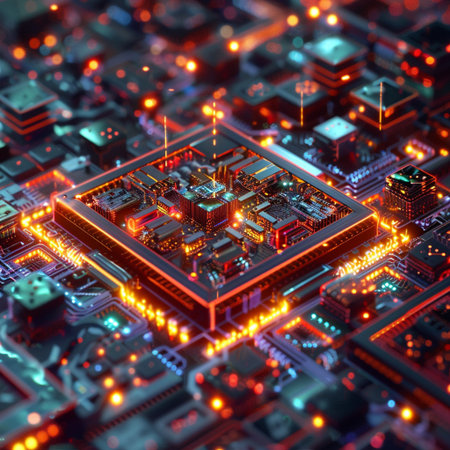 Circuit board. Electronic computer hardware technology. 3d render illustrationの素材