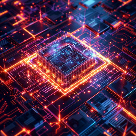 Circuit board. Electronic computer hardware technology. 3d render illustrationの素材