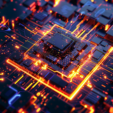 Circuit board close-up. Technology background. 3d renderingの素材