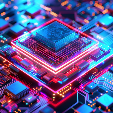 Circuit board. Electronic computer hardware technology. 3d rendering.の素材