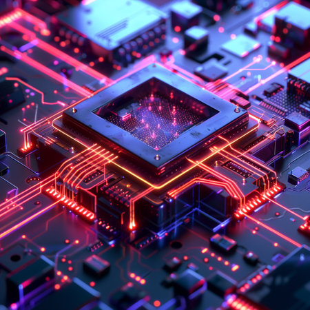 Circuit board close-up. 3d rendering, 3d illustration.の素材