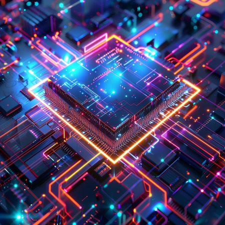 Circuit board. Electronic computer hardware technology. 3d rendering.の素材
