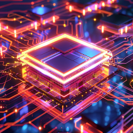 Circuit board. Electronic computer hardware technology. Motherboard digital chip. 3D renderingの素材