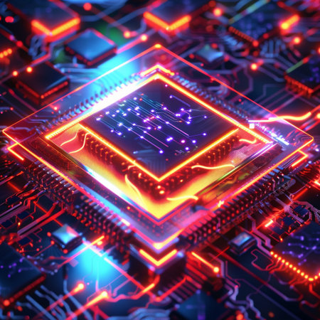 Circuit board. Technology background. 3d rendering, 3d illustration.の素材