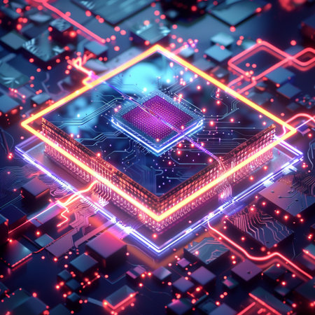 Circuit board. Electronic computer hardware technology. 3d render illustrationの素材