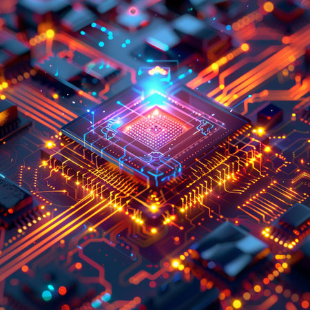 Circuit board close-up. Technology background. 3d renderingの素材