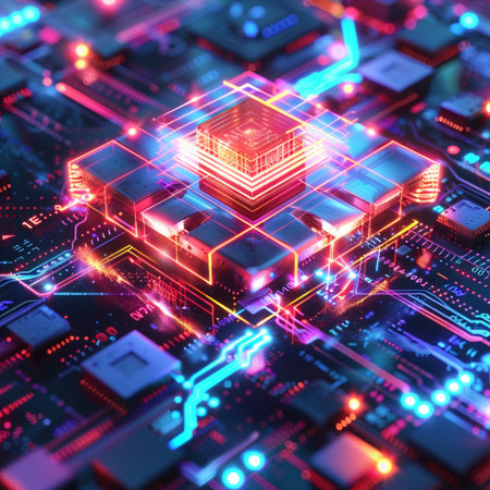 Circuit board. Technology background. 3d rendering, 3d illustration.の素材