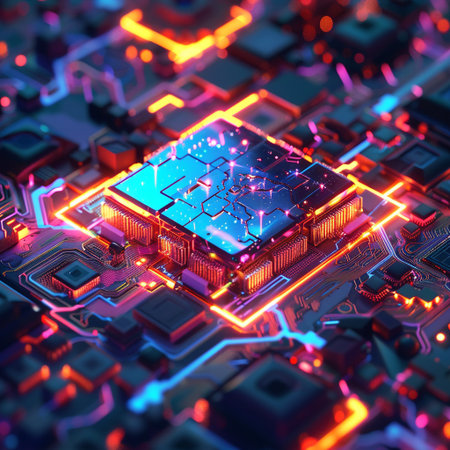 Circuit board close-up. Technology background. 3d renderingの素材