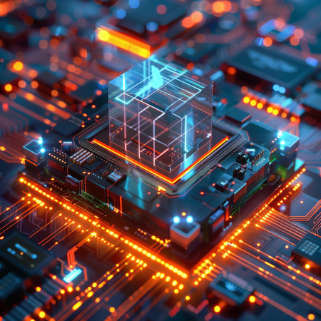 Circuit board close-up. 3d rendering, 3d illustration.の素材