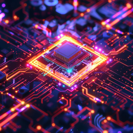 Circuit board. Electronic computer hardware technology. Motherboard digital chip. 3d renderingの素材
