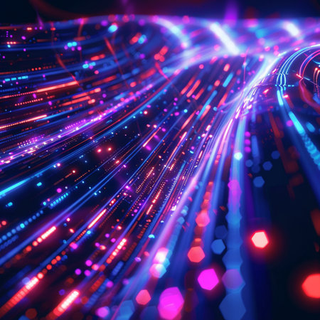 Futuristic technology background with glowing lines and bokeh. 3d renderingの素材