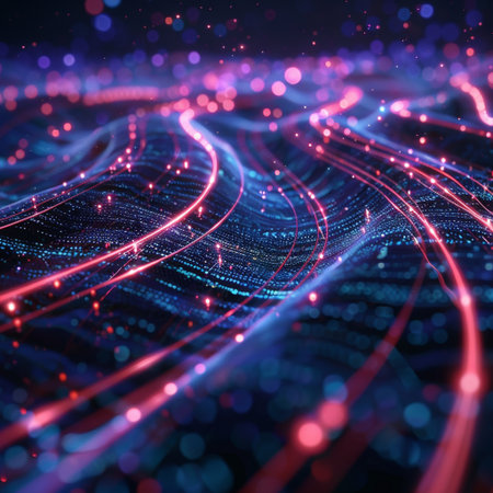 3d rendering of abstract digital particles with depth of field and bokehの素材