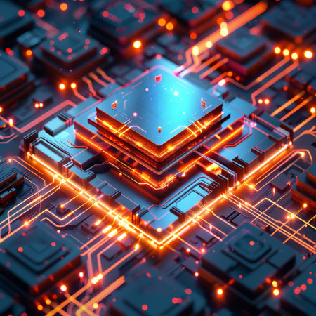 Circuit board. Electronic computer hardware technology. 3d render illustrationの素材