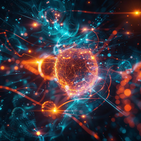 Abstract background with glowing particles. 3d rendering, 3d illustration.の素材