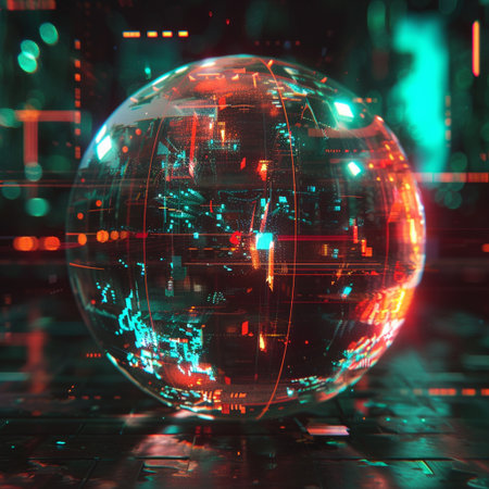 Abstract globe with binary code. Technology concept. 3D Renderingの素材