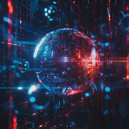 Glowing disco ball on abstract background. 3d rendering toned imageの素材