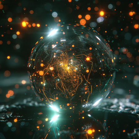 Glowing crystal ball with bokeh effect. 3D renderingの素材