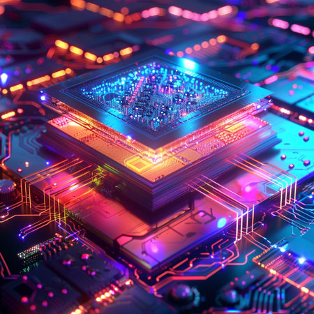Circuit board. Electronic computer hardware technology. Motherboard digital chip. 3D renderingの素材