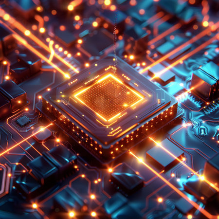 Circuit board. Electronic computer hardware technology. 3d rendering abctract backgroundの素材