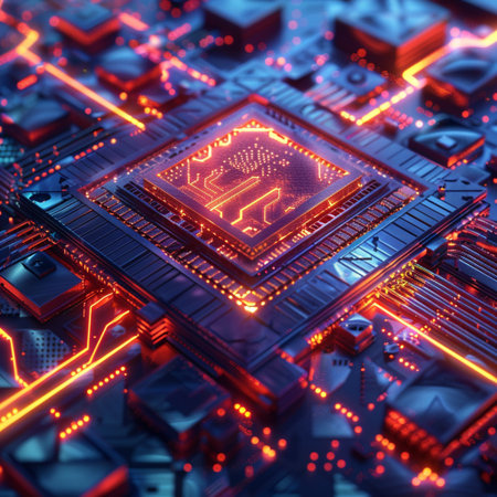 Circuit board. Electronic computer hardware technology. 3d render illustrationの素材
