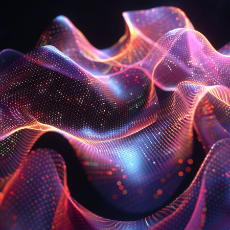 3d rendering of abstract digital wave with glowing particles. Futuristic background for business presentations.の素材