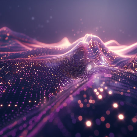 3d rendering of abstract wave with glowing particles. Futuristic wave with depth of field and bokeh.の素材