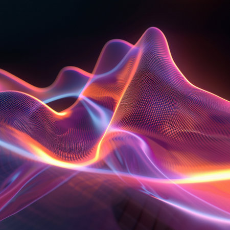 3d illustration of abstract background with glowing particles, depth of fieldの素材