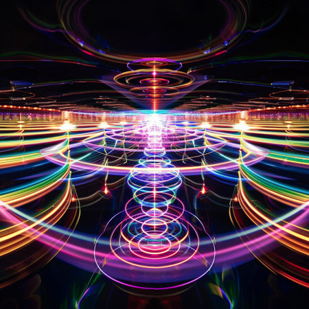 abstract background with glowing lines and bokeh in the darkの素材