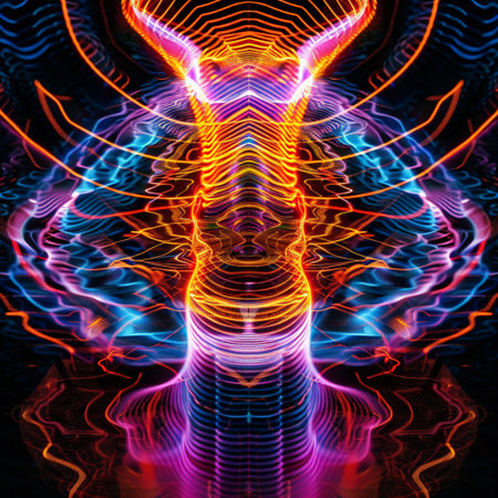 Neon abstract background. 3d rendering, 3d illustration.の素材