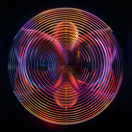 Abstract background. luminous swirling. Elegant glowing circle. Sparking particle. Space tunnel. Glossy jellyfish. Colorful ellipse. Glint sphereの素材